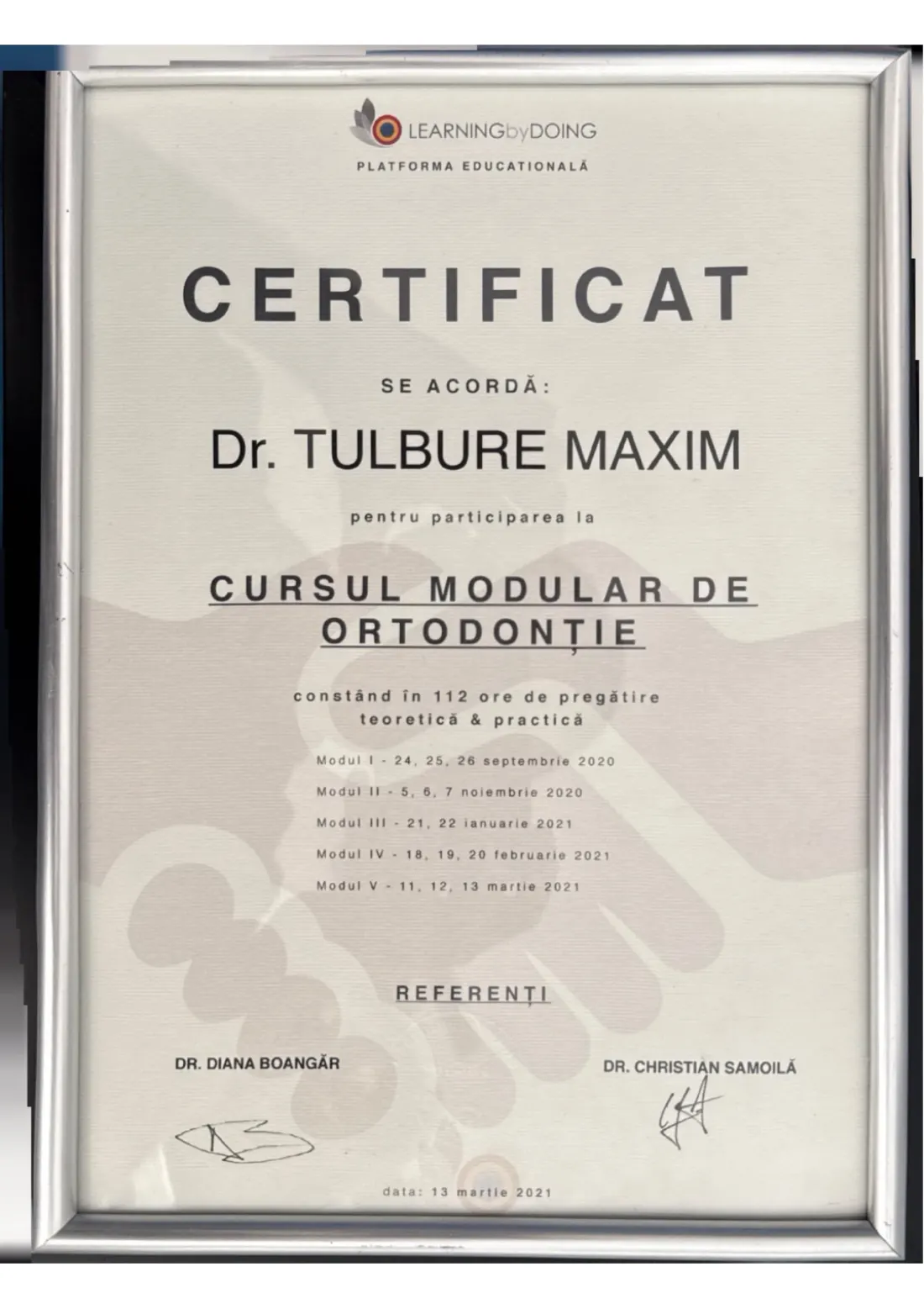 Curs modular de ortodonție, 112 ore (2020–2021)